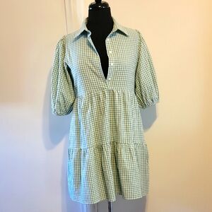 Olivaceous Green & White Gingham Mini Dress